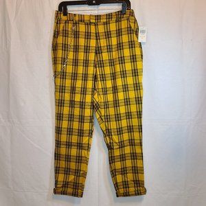 Yellow Plaid Pants With Detachable Chain